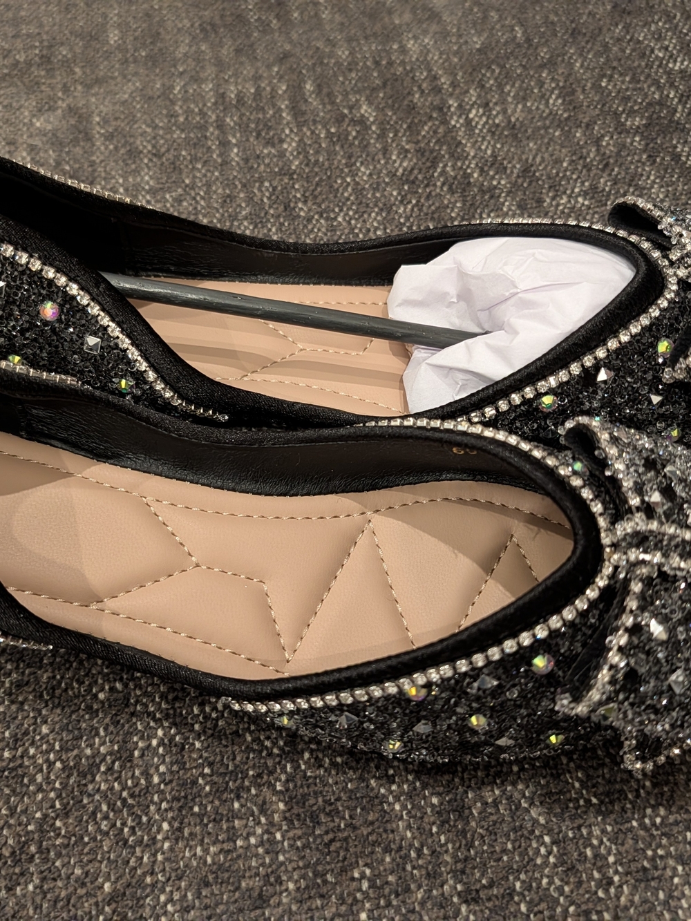Crystal-Accented Black Women's Ballet Flats NIB
